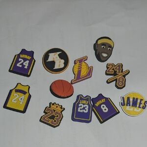 (Jibbitz) Basketball Themed Shoe Charms Set - Purple, Yellow, Black 11 Pieces